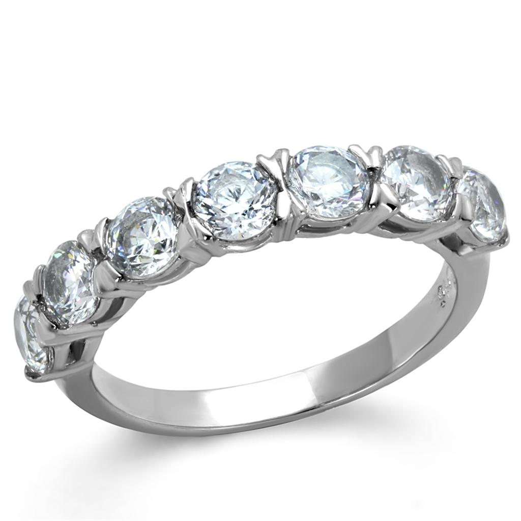 TK2182 - High polished (no plating) Stainless Steel Ring with AAA Grade CZ  in Clear-0