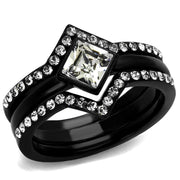 TK2185 - IP Black(Ion Plating) Stainless Steel Ring with Top Grade Crystal  in Clear-0