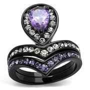 TK2186 - IP Black(Ion Plating) Stainless Steel Ring with AAA Grade CZ  in Amethyst-0
