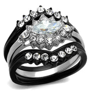 TK2188 - Two-Tone IP Black Stainless Steel Ring with AAA Grade CZ  in Clear-0