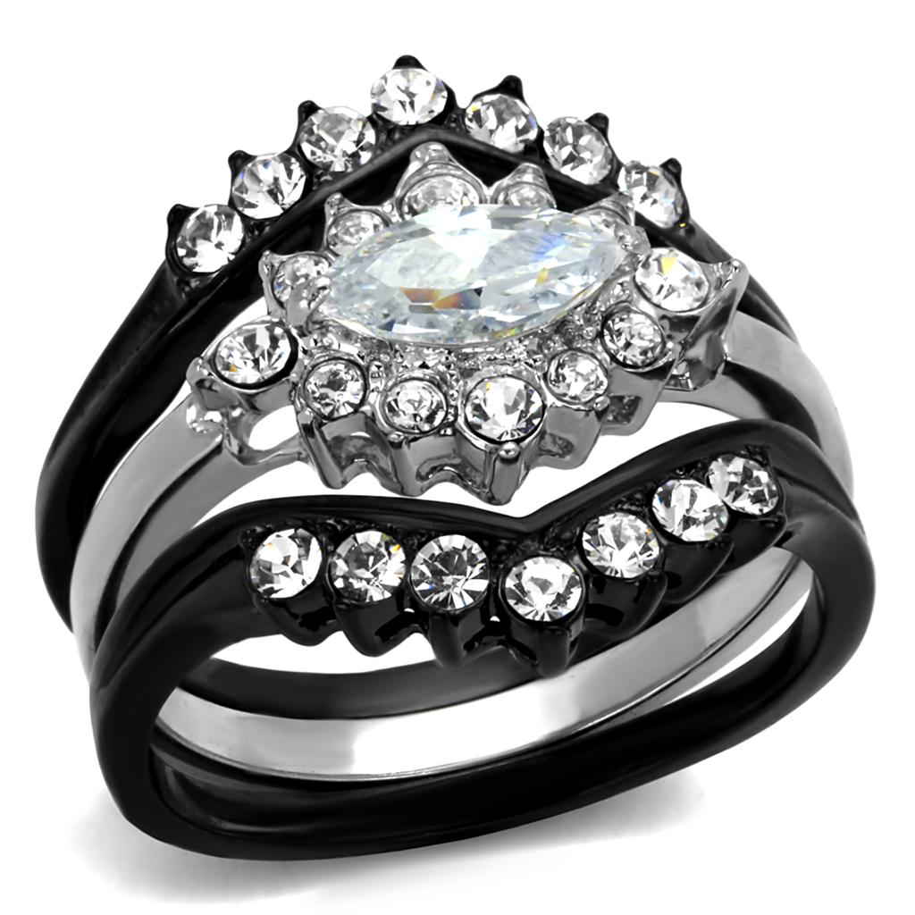 TK2188 - Two-Tone IP Black Stainless Steel Ring with AAA Grade CZ  in Clear-0