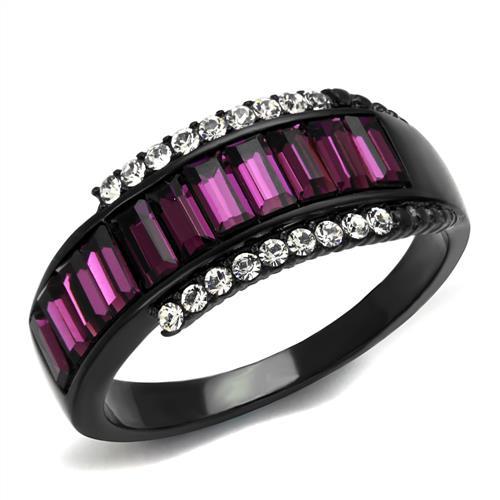 TK2191 - IP Black(Ion Plating) Stainless Steel Ring with Top Grade Crystal  in Amethyst-0