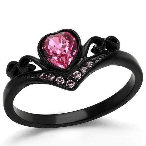 TK2192 - IP Black(Ion Plating) Stainless Steel Ring with Top Grade Crystal  in Rose-0