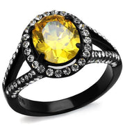 TK2193 - IP Black(Ion Plating) Stainless Steel Ring with AAA Grade CZ  in Topaz-0