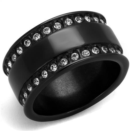 TK2195 - IP Black(Ion Plating) Stainless Steel Ring with Top Grade Crystal  in Clear-0