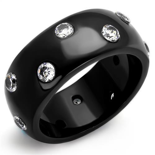 TK2196 - IP Black(Ion Plating) Stainless Steel Ring with AAA Grade CZ  in Clear-0
