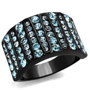 TK2198 - IP Black(Ion Plating) Stainless Steel Ring with Top Grade Crystal  in Sea Blue-0