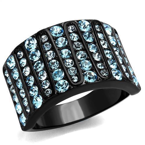 TK2198 - IP Black(Ion Plating) Stainless Steel Ring with Top Grade Crystal  in Sea Blue-0