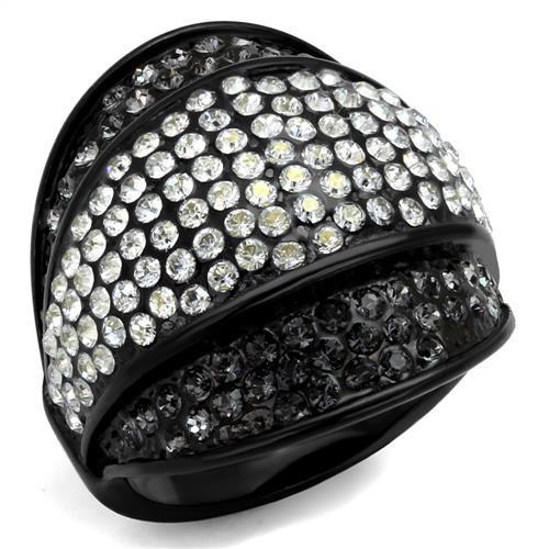 TK2200 - IP Black(Ion Plating) Stainless Steel Ring with Top Grade Crystal  in Multi Color-0