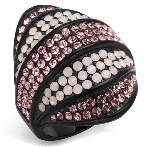 TK2201 - IP Black(Ion Plating) Stainless Steel Ring with Top Grade Crystal  in Multi Color-0