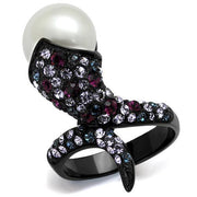 TK2203 - IP Black(Ion Plating) Stainless Steel Ring with Synthetic Pearl in White-0