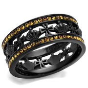 TK2204 - IP Black(Ion Plating) Stainless Steel Ring with Top Grade Crystal  in Topaz-0