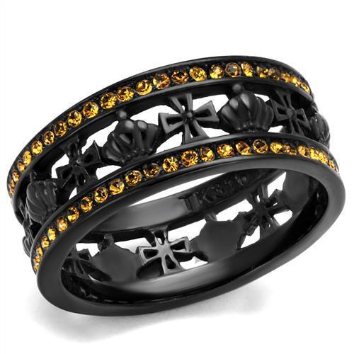 TK2204 - IP Black(Ion Plating) Stainless Steel Ring with Top Grade Crystal  in Topaz-0