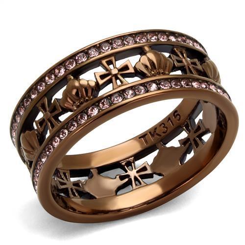 TK2204LC - IP Coffee light Stainless Steel Ring with Top Grade Crystal  in Light Rose-0