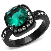 TK2209 - IP Black(Ion Plating) Stainless Steel Ring with Synthetic Synthetic Glass in Blue Zircon-0