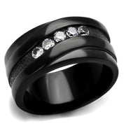 TK2210 - IP Black(Ion Plating) Stainless Steel Ring with AAA Grade CZ  in Clear-0