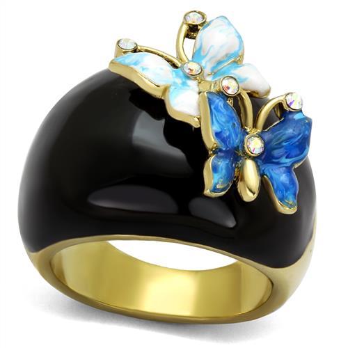 TK2212 - IP Gold(Ion Plating) Stainless Steel Ring with Top Grade Crystal  in White AB-0