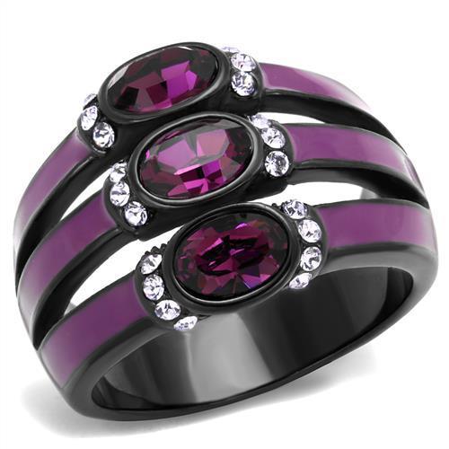 TK2213 - IP Black(Ion Plating) Stainless Steel Ring with Top Grade Crystal  in Amethyst-0