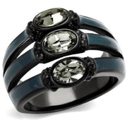 TK2214 - IP Black(Ion Plating) Stainless Steel Ring with Top Grade Crystal  in Black Diamond-0