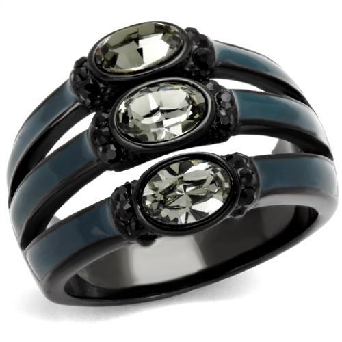 TK2214 - IP Black(Ion Plating) Stainless Steel Ring with Top Grade Crystal  in Black Diamond-0