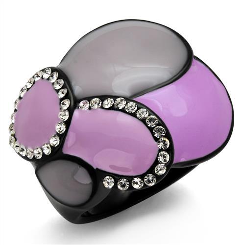 TK2215 - IP Black(Ion Plating) Stainless Steel Ring with Top Grade Crystal  in Clear-0