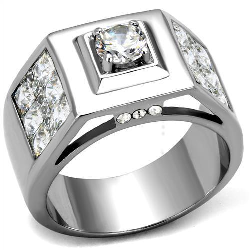 TK2220 - High polished (no plating) Stainless Steel Ring with AAA Grade CZ  in Clear-0