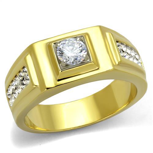TK2222 - Two-Tone IP Gold (Ion Plating) Stainless Steel Ring with AAA Grade CZ  in Clear-0