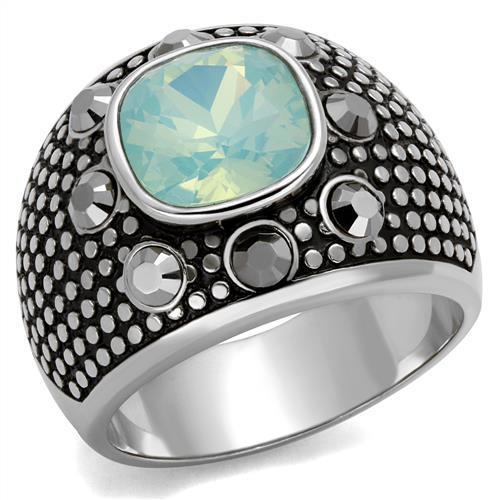 TK2223 - High polished (no plating) Stainless Steel Ring with Top Grade Crystal  in Fireopal-0
