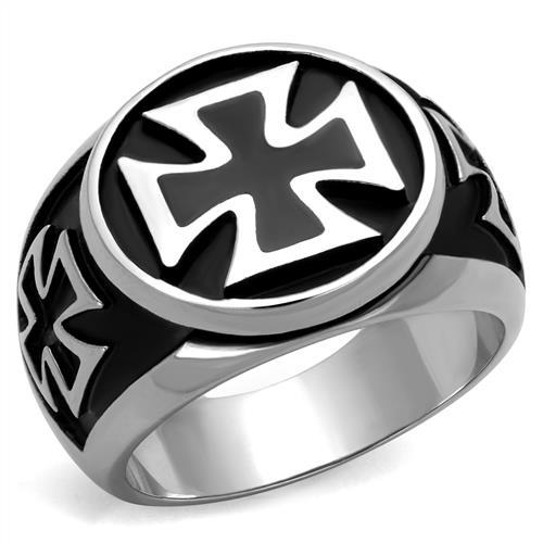 TK2226 - High polished (no plating) Stainless Steel Ring with Epoxy  in Jet-0