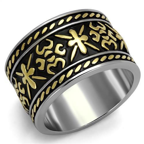 TK2236 - Two-Tone IP Gold (Ion Plating) Stainless Steel Ring with Epoxy  in Jet-0