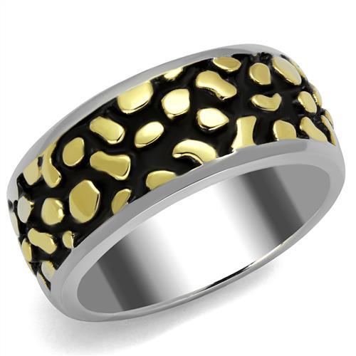 TK2238 - Two-Tone IP Gold (Ion Plating) Stainless Steel Ring with Epoxy  in Jet-0