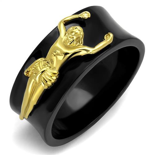 TK2240 - IP Gold+ IP Black (Ion Plating) Stainless Steel Ring with No Stone-0