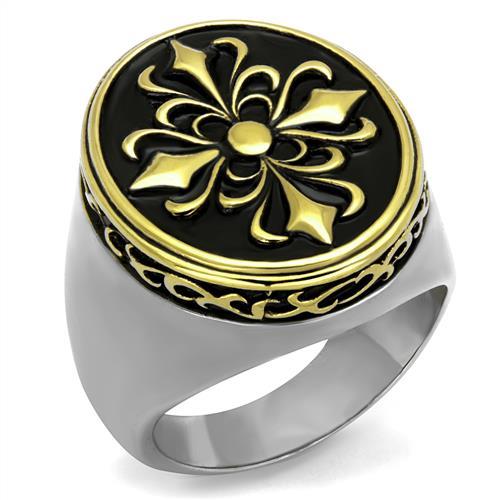 TK2241 - Two-Tone IP Gold (Ion Plating) Stainless Steel Ring with Epoxy  in Jet-0