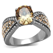 TK2249 - High polished (no plating) Stainless Steel Ring with AAA Grade CZ  in Champagne-0