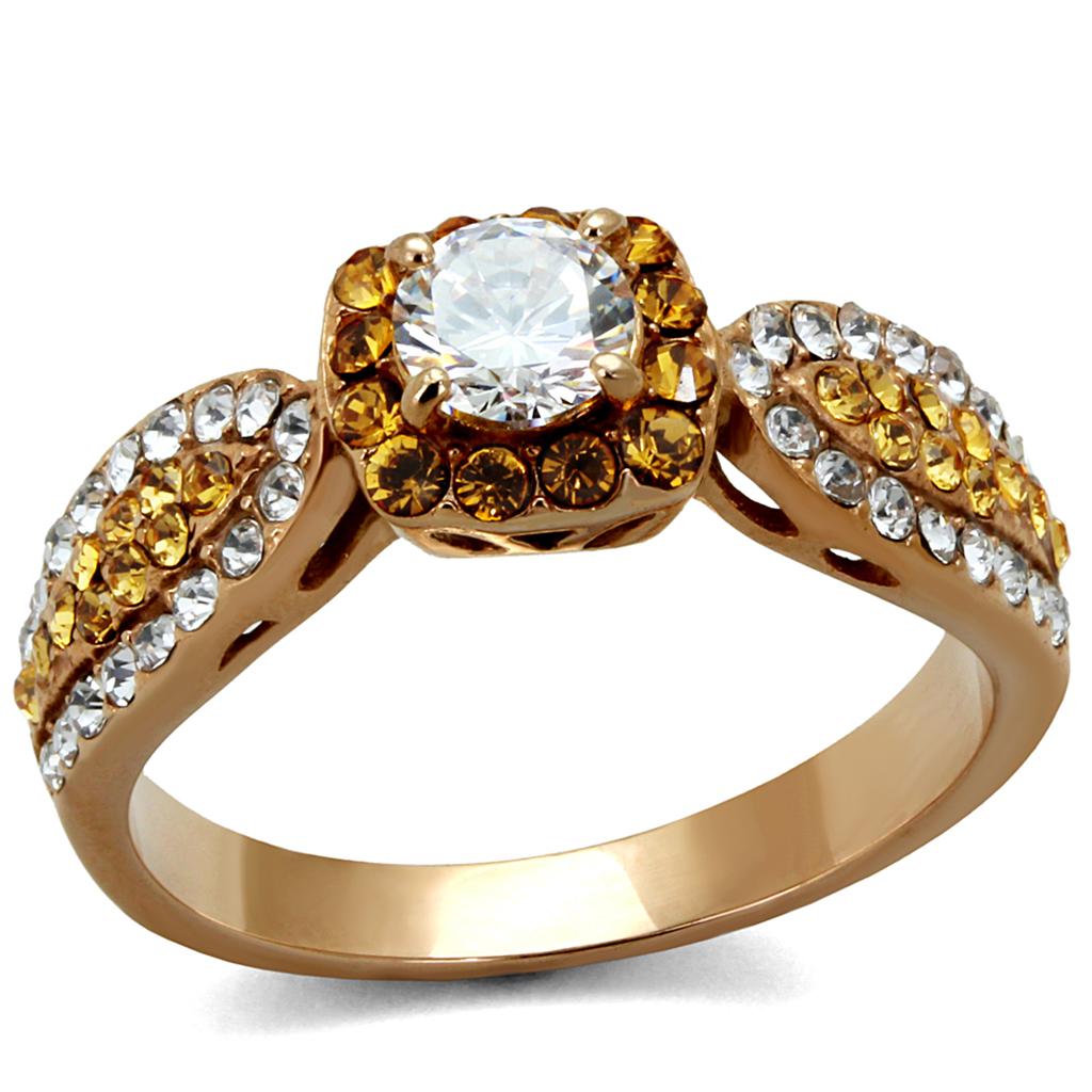 TK2250 - IP Rose Gold(Ion Plating) Stainless Steel Ring with AAA Grade CZ  in Clear-0