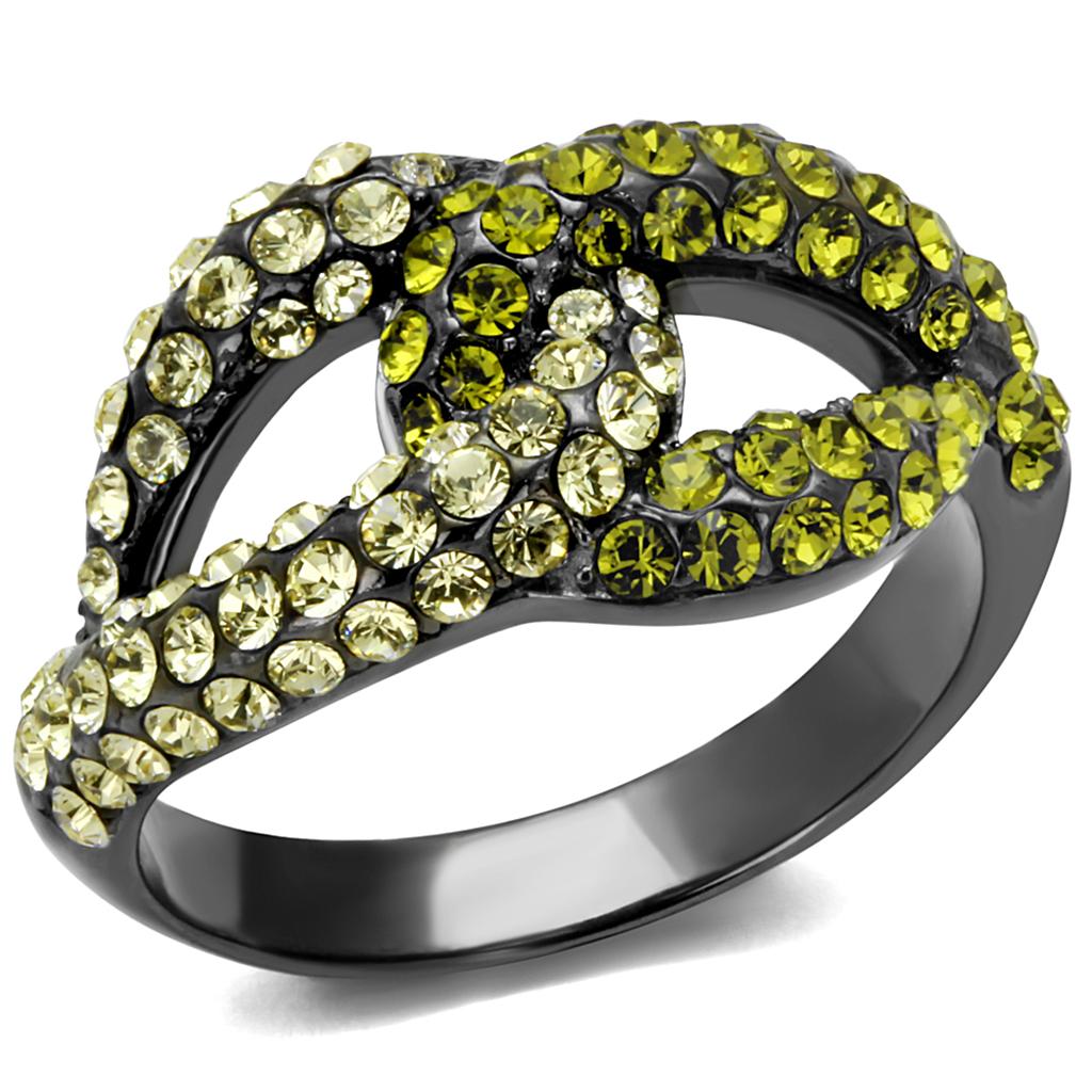 TK2251LJ - IP Light Black  (IP Gun) Stainless Steel Ring with Top Grade Crystal  in Multi Color-0
