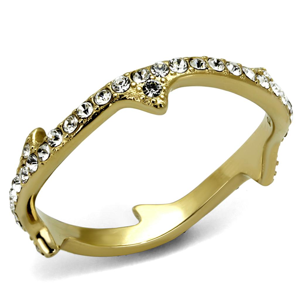 TK2255 - IP Gold(Ion Plating) Stainless Steel Ring with Top Grade Crystal  in Clear-0