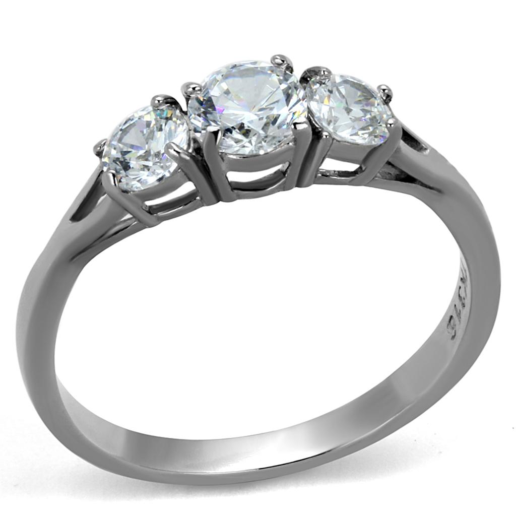 TK2260 - High polished (no plating) Stainless Steel Ring with AAA Grade CZ  in Clear-0