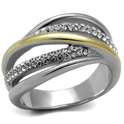 TK2263 - Two-Tone IP Gold (Ion Plating) Stainless Steel Ring with Top Grade Crystal  in Clear-0