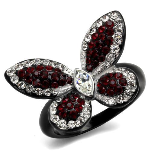 TK2273 - Two-Tone IP Black (Ion Plating) Stainless Steel Ring with Top Grade Crystal  in Siam-0