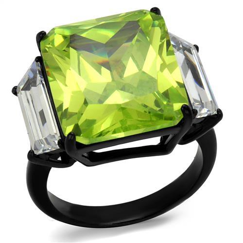 TK2275 - IP Black(Ion Plating) Stainless Steel Ring with AAA Grade CZ  in Apple Green color-0