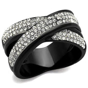 TK2278 - Two-Tone IP Black (Ion Plating) Stainless Steel Ring with Top Grade Crystal  in Clear-0