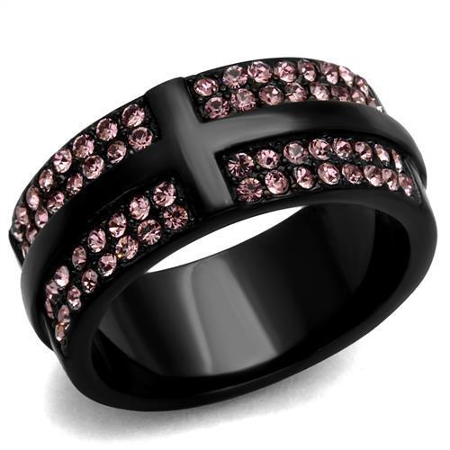 TK2280 - IP Black(Ion Plating) Stainless Steel Ring with Top Grade Crystal  in Light Amethyst-0