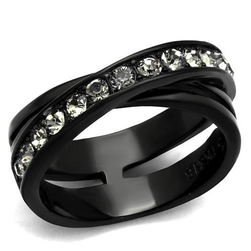 TK2281 - IP Black(Ion Plating) Stainless Steel Ring with Top Grade Crystal  in Black Diamond-0