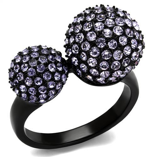 TK2285 - IP Black(Ion Plating) Stainless Steel Ring with Top Grade Crystal  in Multi Color-0