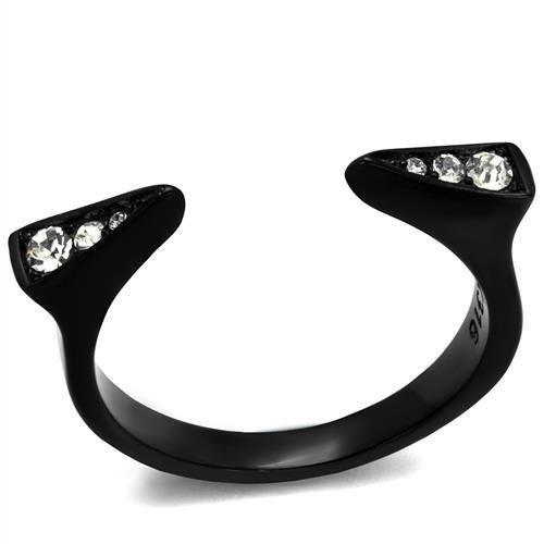 TK2287 - IP Black(Ion Plating) Stainless Steel Ring with Top Grade Crystal  in Clear-0