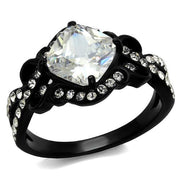 TK2288 - IP Black(Ion Plating) Stainless Steel Ring with AAA Grade CZ  in Clear-0