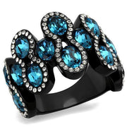 TK2289 - IP Black(Ion Plating) Stainless Steel Ring with Top Grade Crystal  in Aquamarine-0