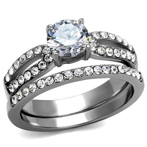 TK2292 - High polished (no plating) Stainless Steel Ring with AAA Grade CZ  in Clear-0