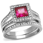 TK2293 - High polished (no plating) Stainless Steel Ring with AAA Grade CZ  in Ruby-0